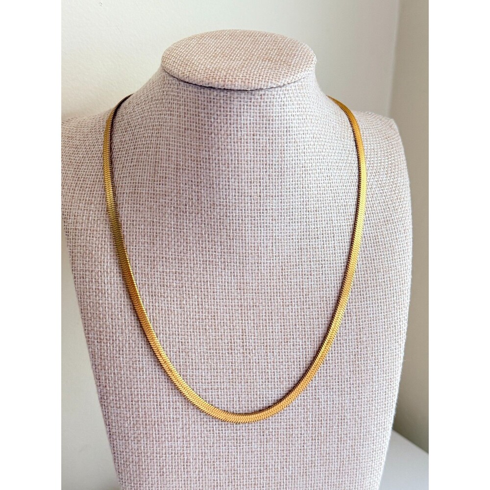 Classic Gold Tone Flat Herringbone Snake Chain Necklace